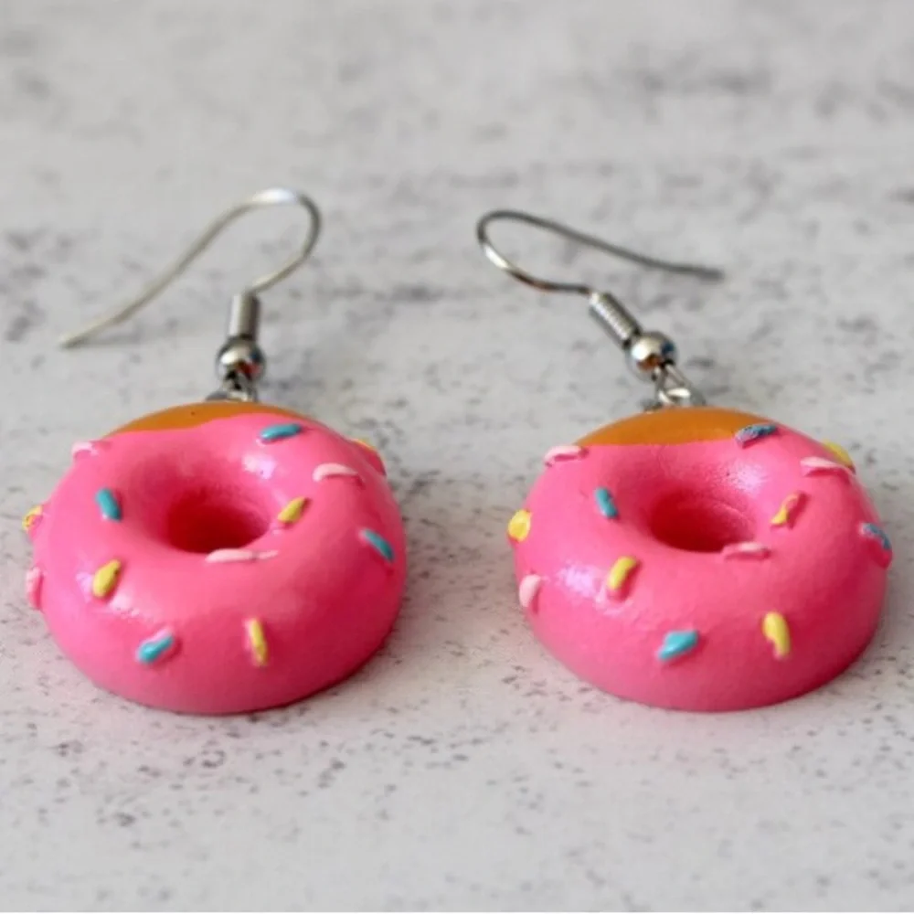 Playful Pink Donut Earrings - Picture 2 of 4